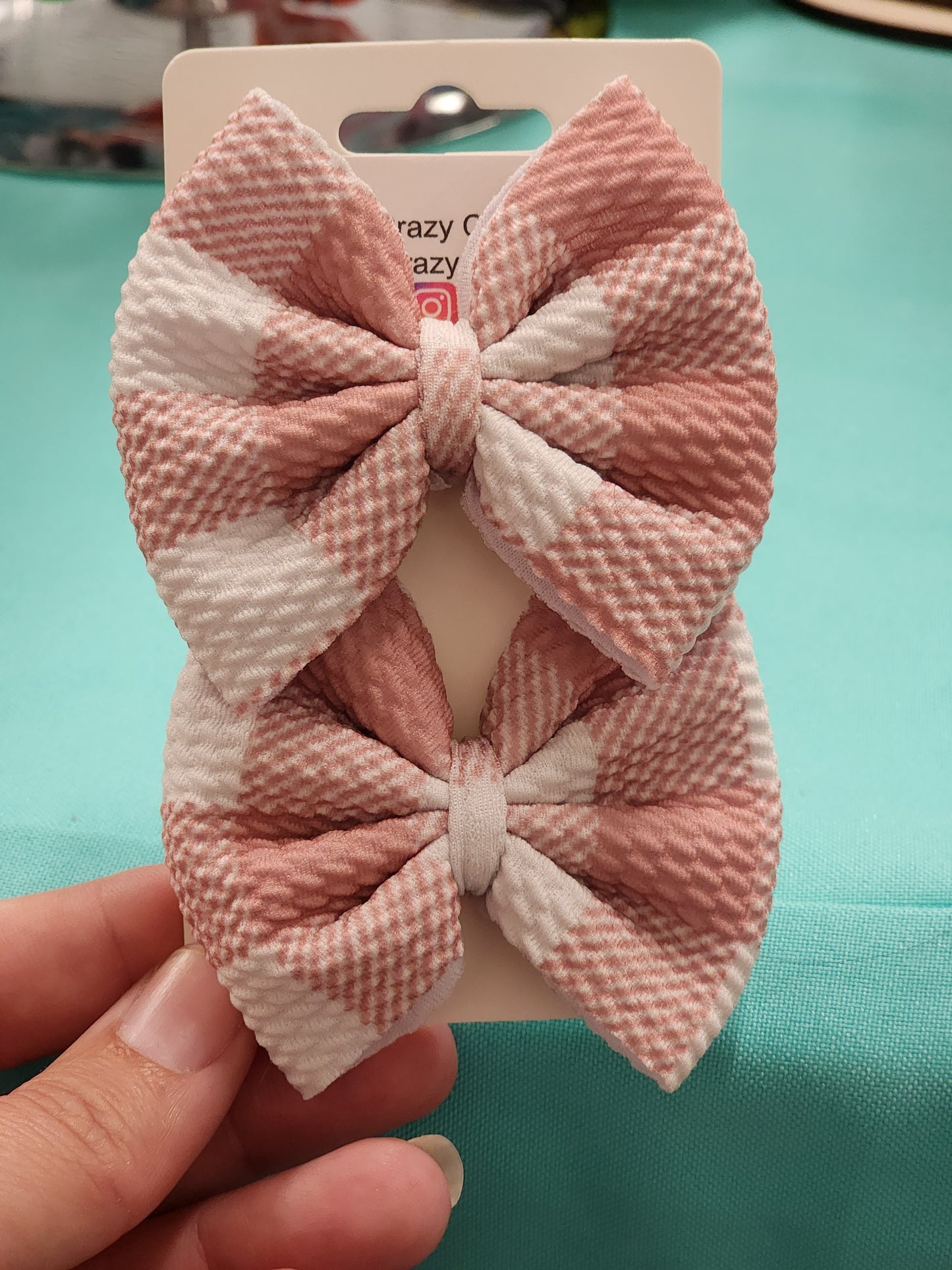 Rose Gingham Hair Bows