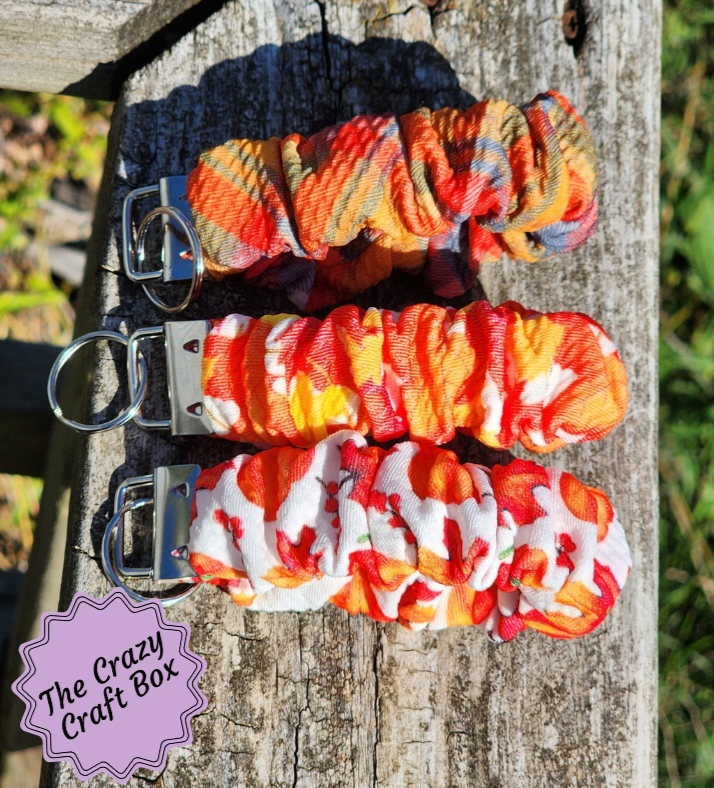 Autumn Plaid & Pumpkin Wristlet Key Fob – Fall Fabric Keychain for Keys, Badges, or Small Accessories