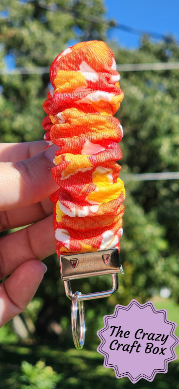 Autumn Plaid & Pumpkin Wristlet Key Fob – Fall Fabric Keychain for Keys, Badges, or Small Accessories