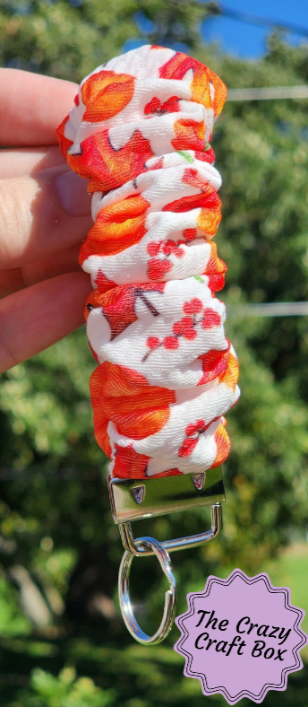 Autumn Plaid & Pumpkin Wristlet Key Fob – Fall Fabric Keychain for Keys, Badges, or Small Accessories