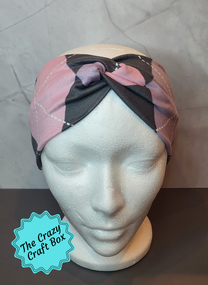 Pink/Purple Argyle Twist Headband