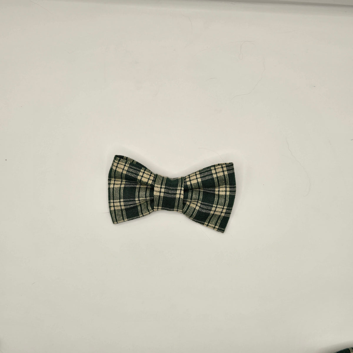 Green Plaid Dog Bow Tie Collar Accessory | Handmade Pet Outfit for Dogs & Cats