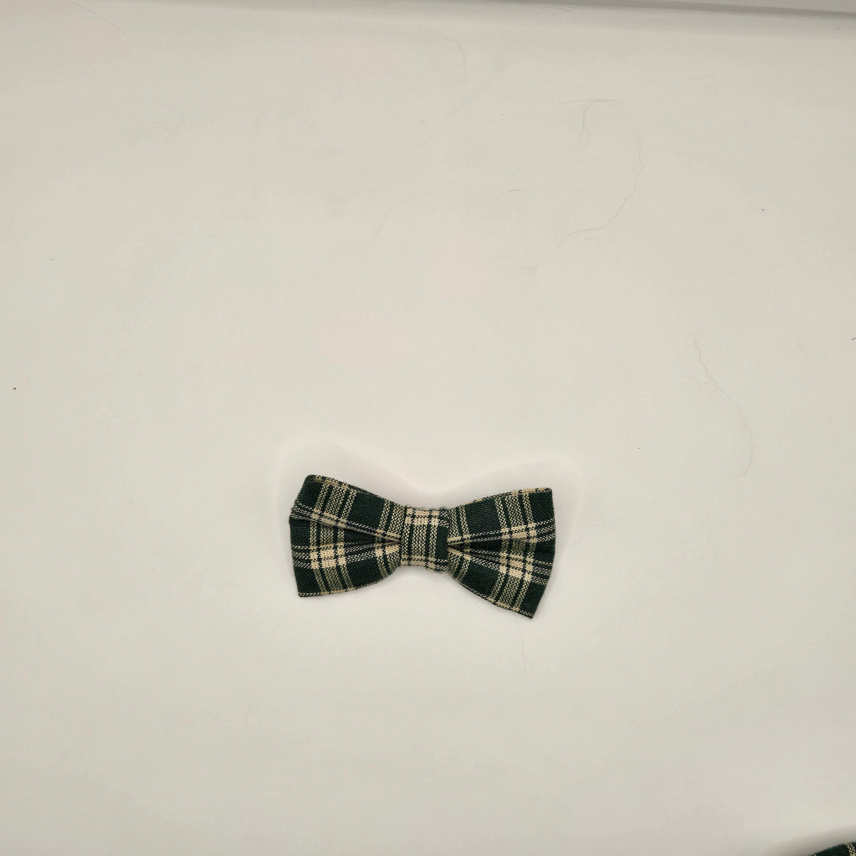 Green Plaid Dog Bow Tie Collar Accessory | Handmade Pet Outfit for Dogs & Cats