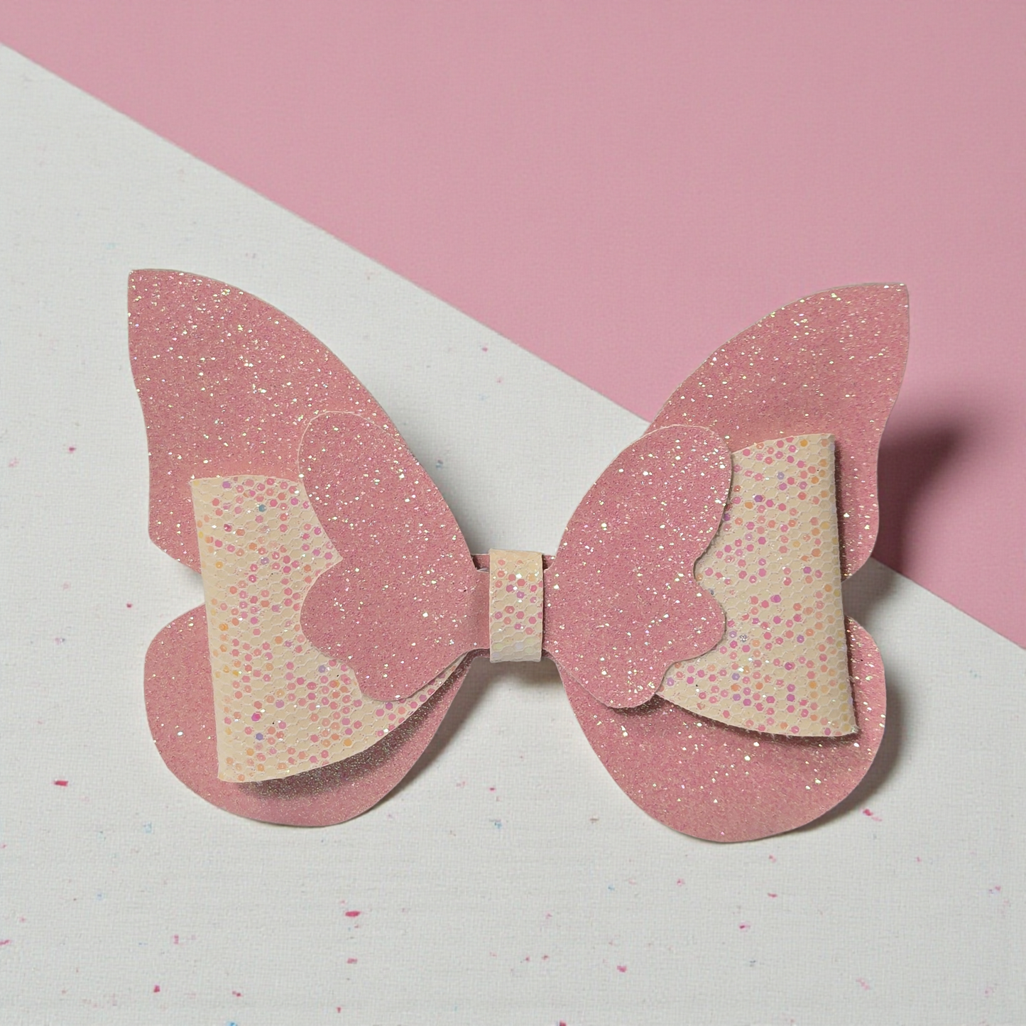 Faux Leather Butterfly Hair Bow – Layered Glitter Boutique Style