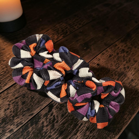 Halloween Checkered Hair Accessories | Scrunchie, Headwrap & Hair Bows | Orange Purple Black