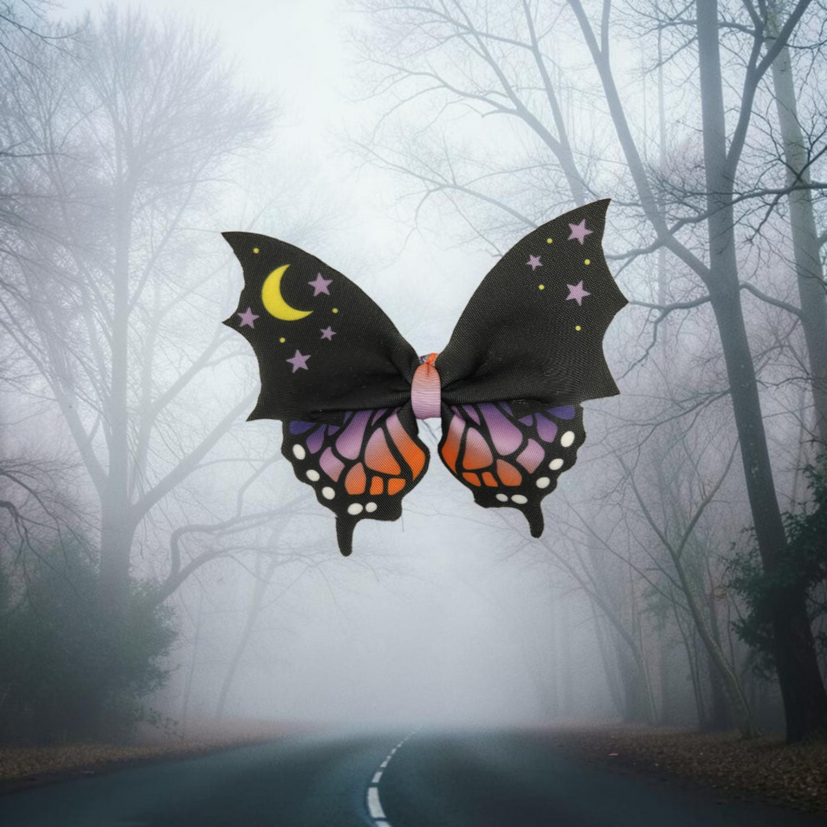 Halloween Bat Wing Butterfly Hair Bow – Spooky Hair Clip or Nylon Headband
