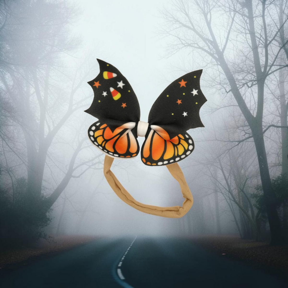 Halloween Bat Wing Butterfly Hair Bow – Spooky Hair Clip or Nylon Headband