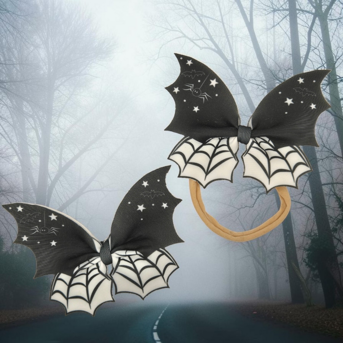 Halloween Bat Wing Butterfly Hair Bow – Spooky Hair Clip or Nylon Headband