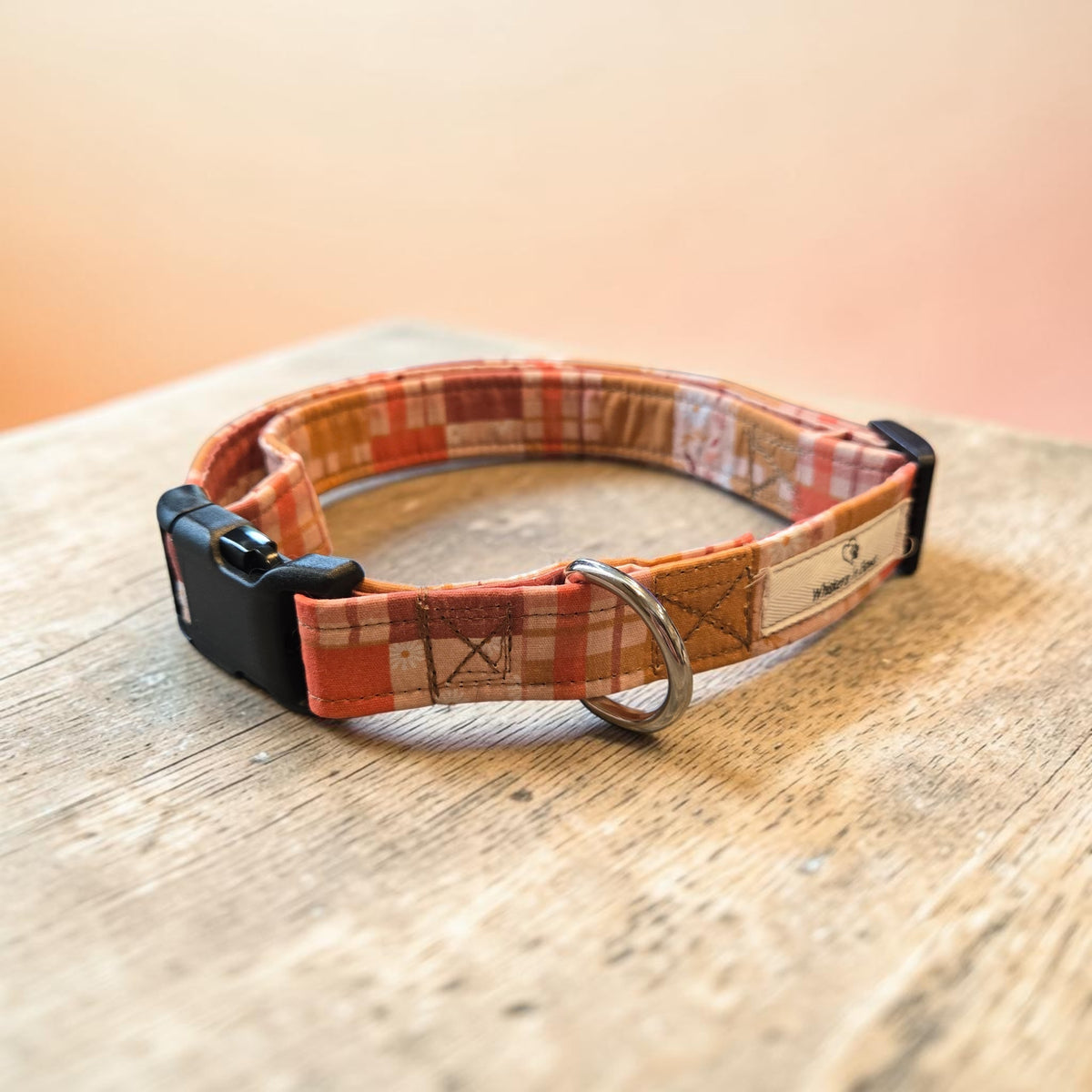 Peach Daisy Plaid Handmade Adjustable Dog Collar