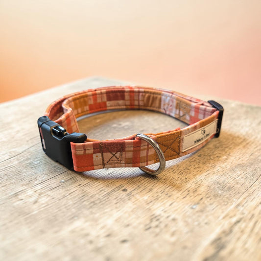 Peach Daisy Plaid Handmade Adjustable Dog Collar