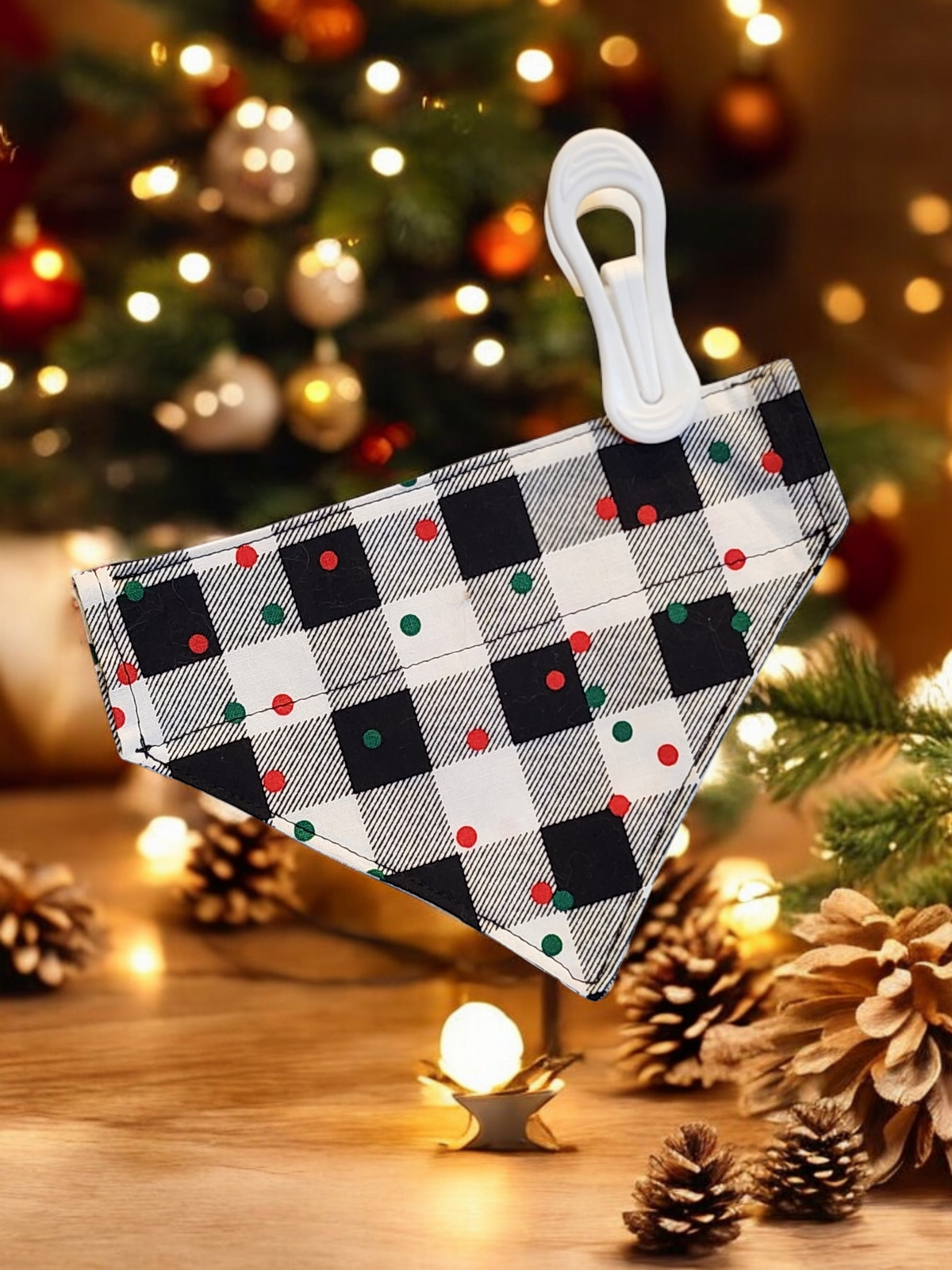 Christmas Pet Bandana | Over the Collar or Scrunchie-Back | Holiday Dog Bandana | Buffalo Plaid Dog Scarf |
