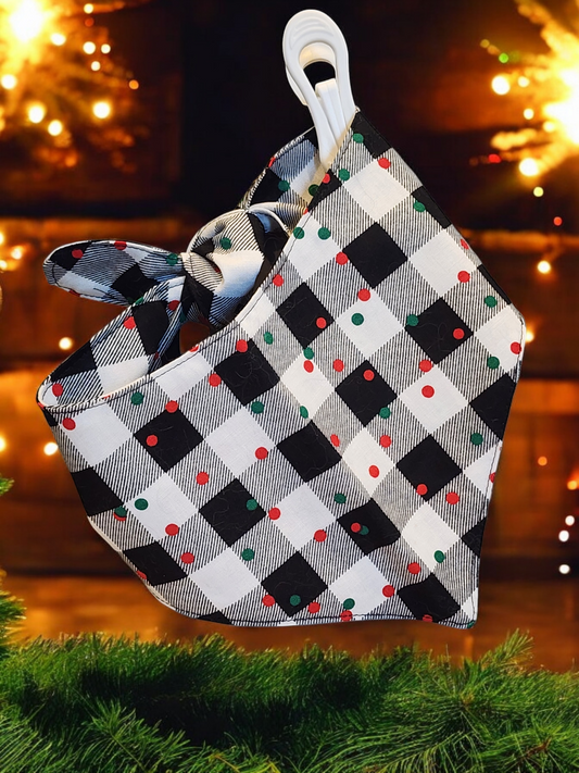 Christmas Pet Bandana | Over the Collar or Scrunchie-Back | Holiday Dog Bandana | Buffalo Plaid Dog Scarf |