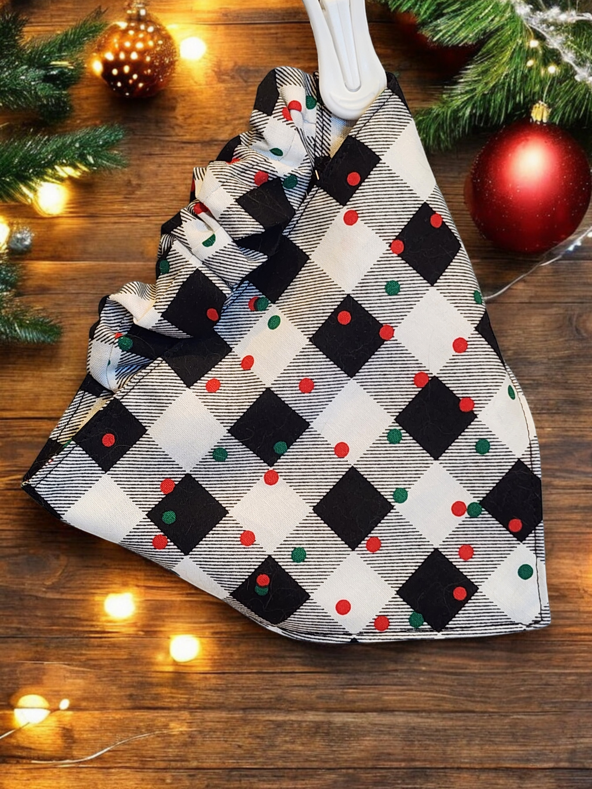 Christmas Pet Bandana | Over the Collar or Scrunchie-Back | Holiday Dog Bandana | Buffalo Plaid Dog Scarf |