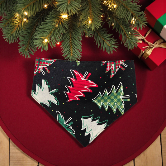 Christmas Dog Bandana | Scrunchie-Back Holiday Pet Bandana | Festive Tree Pattern Dog Scarf | Cozy Winter Pet Gift