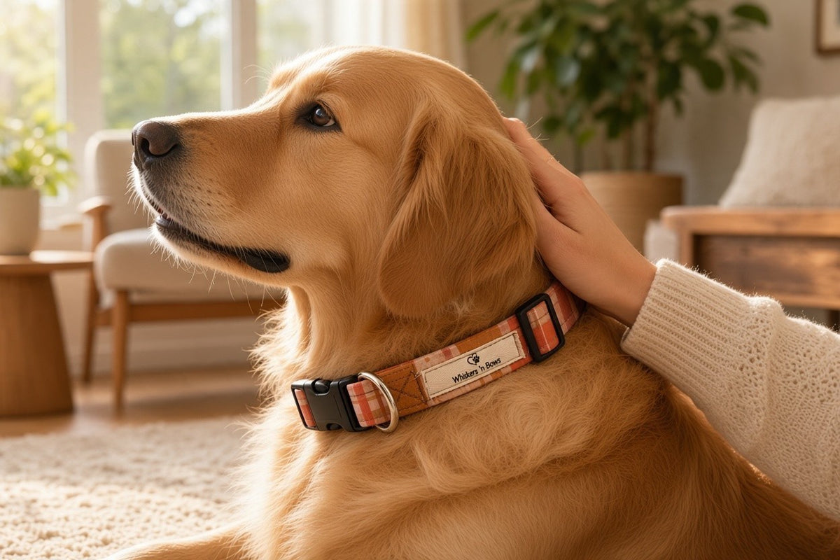 Peach Daisy Plaid Handmade Adjustable Dog Collar