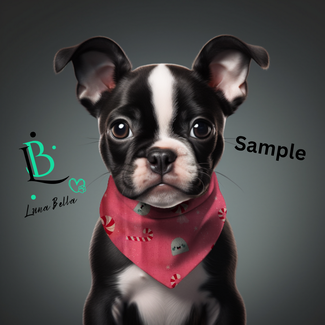 Pink Christmas Candy Scrunchie Back Pet Bandana | Dog & Cat Bandanas | Christmas & Everyday Pet Accessories (XS–XL)