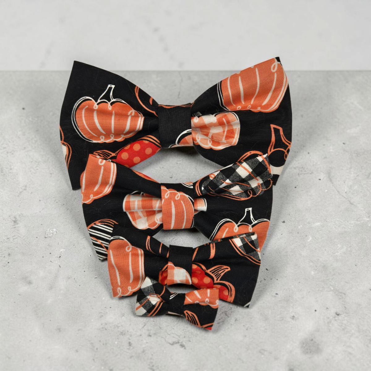 Orange Pumpkin Print Bow Tie Collar Accessory | Handmade Pet Outfit for Dogs & Cats