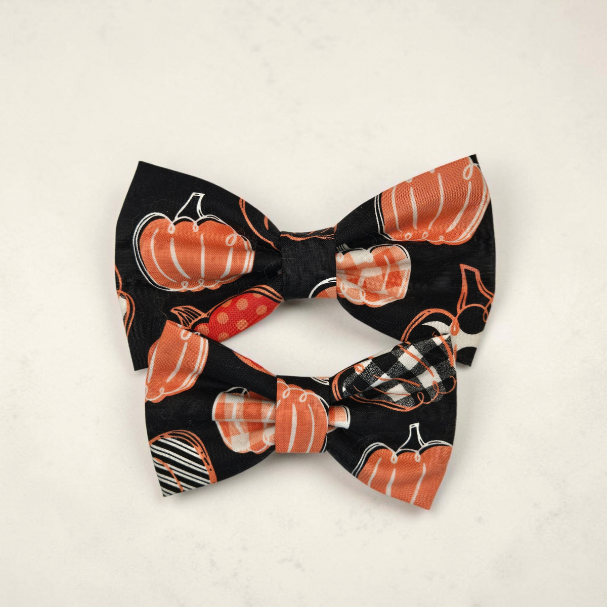 Orange Pumpkin Print Bow Tie Collar Accessory | Handmade Pet Outfit for Dogs & Cats