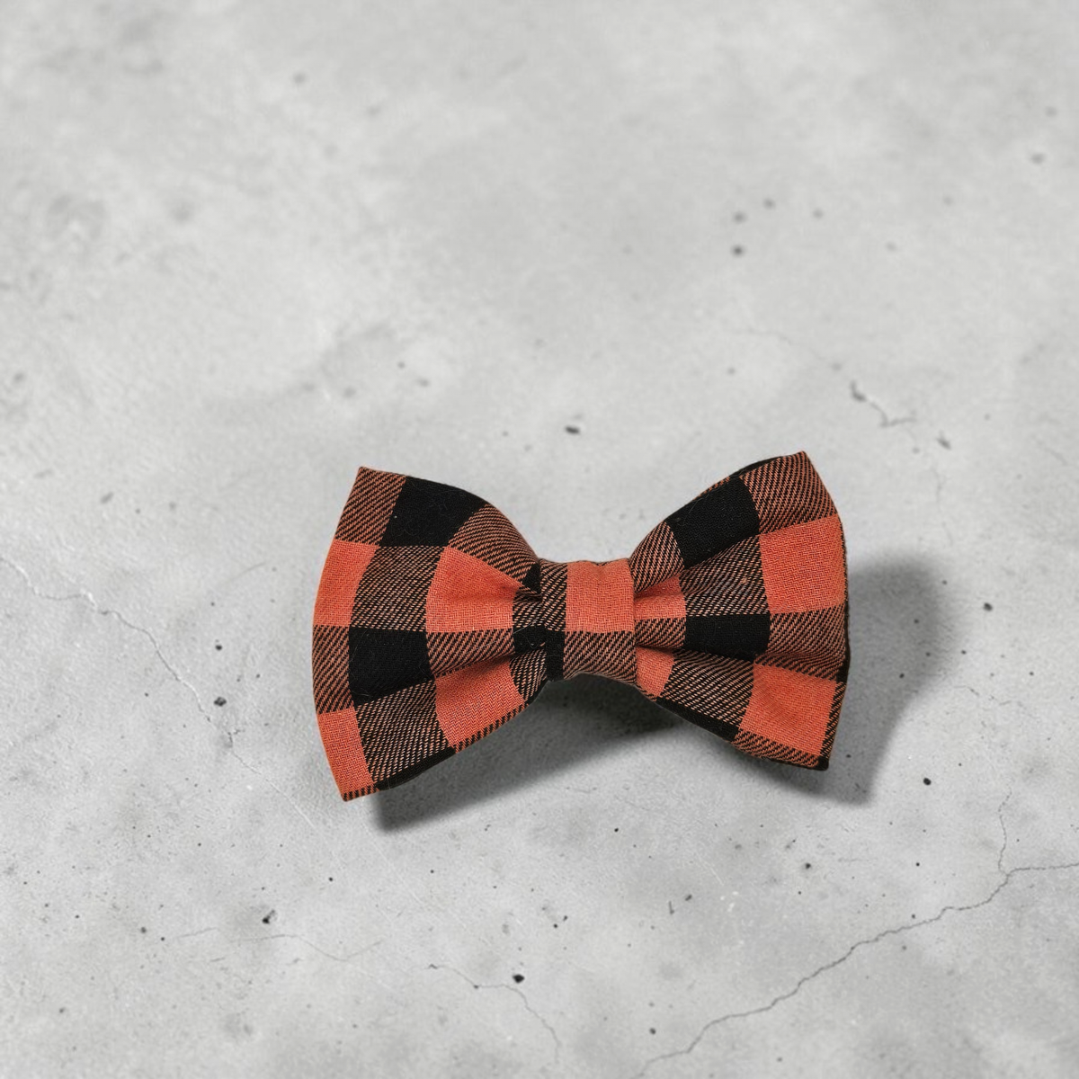 Orange & Black Buffalo Plaid Pet Bow Tie | Fall Dog & Cat Collar Bow Tie