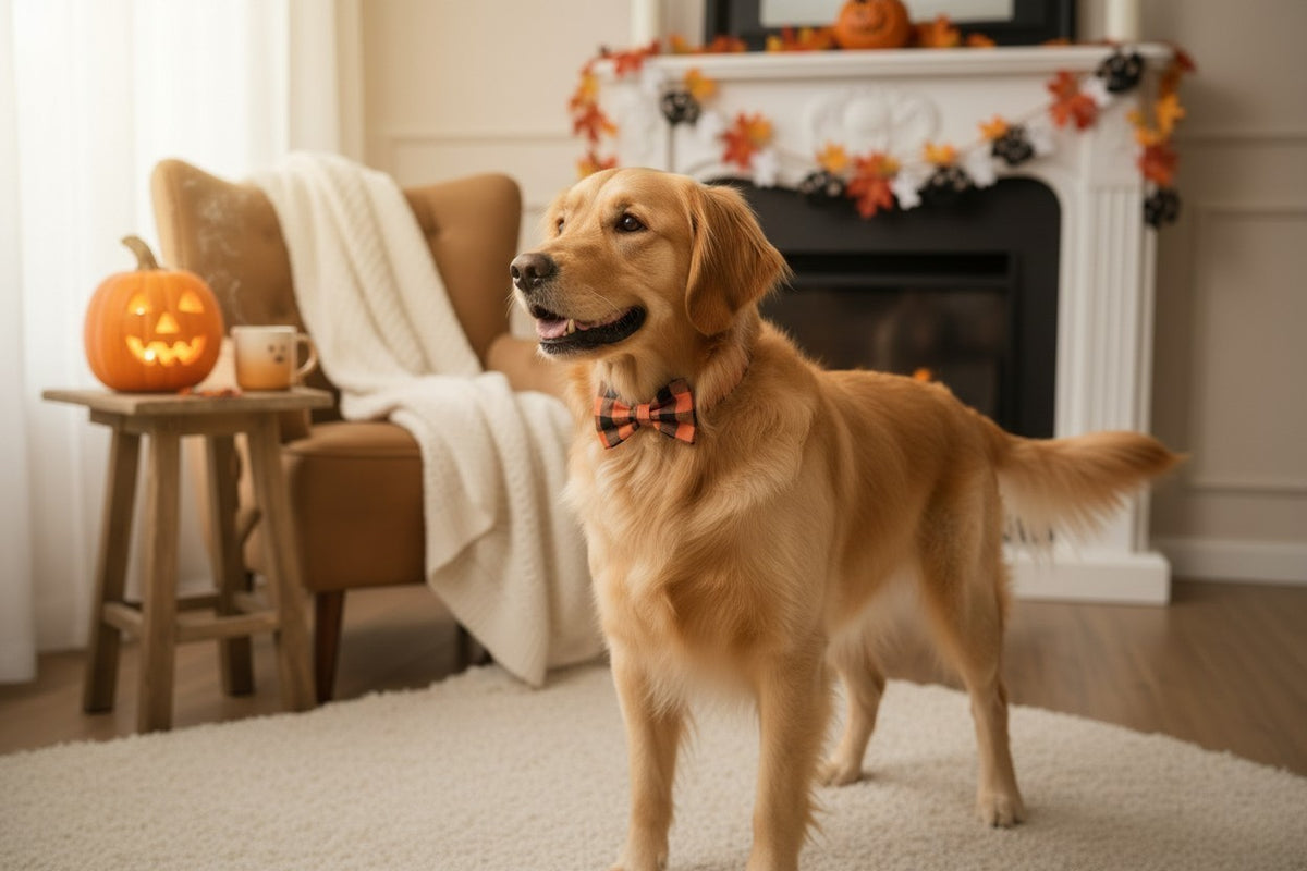 Orange & Black Buffalo Plaid Pet Bow Tie | Fall Dog & Cat Collar Bow Tie