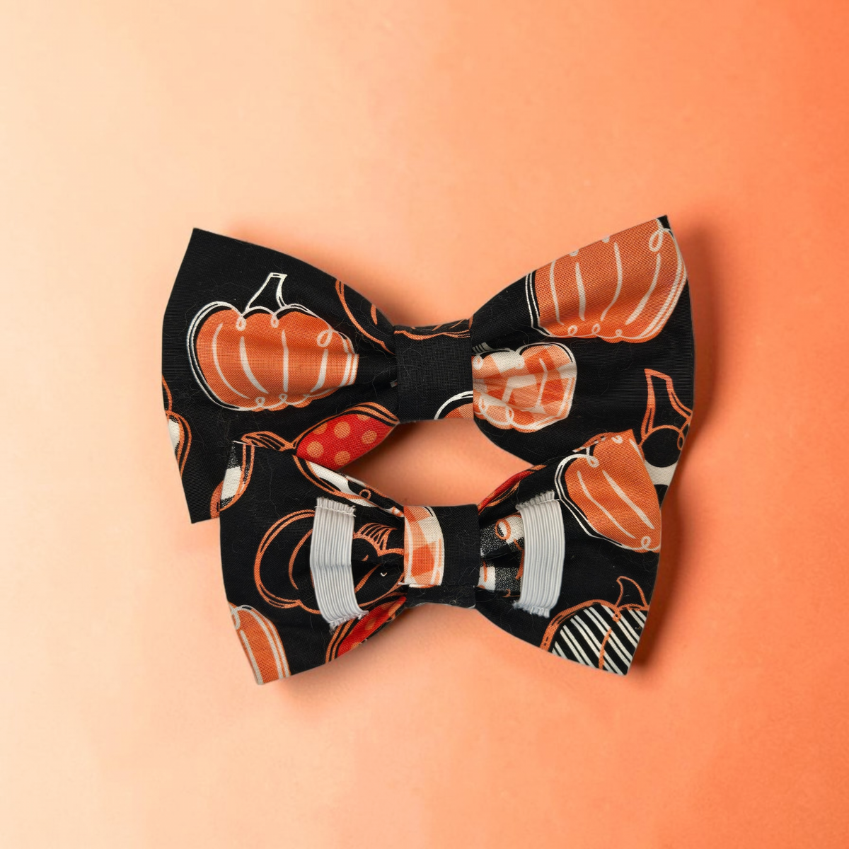Orange Pumpkin Print Bow Tie Collar Accessory | Handmade Pet Outfit for Dogs & Cats