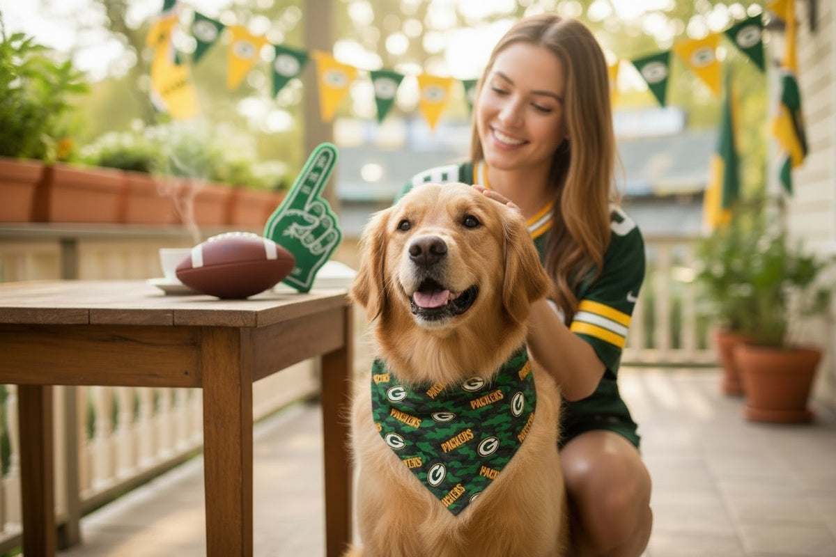 Green Bay Packers Pet Bandana | Reversible Football Dog & Cat Bandana | Scrunchie Back | XS–XXL