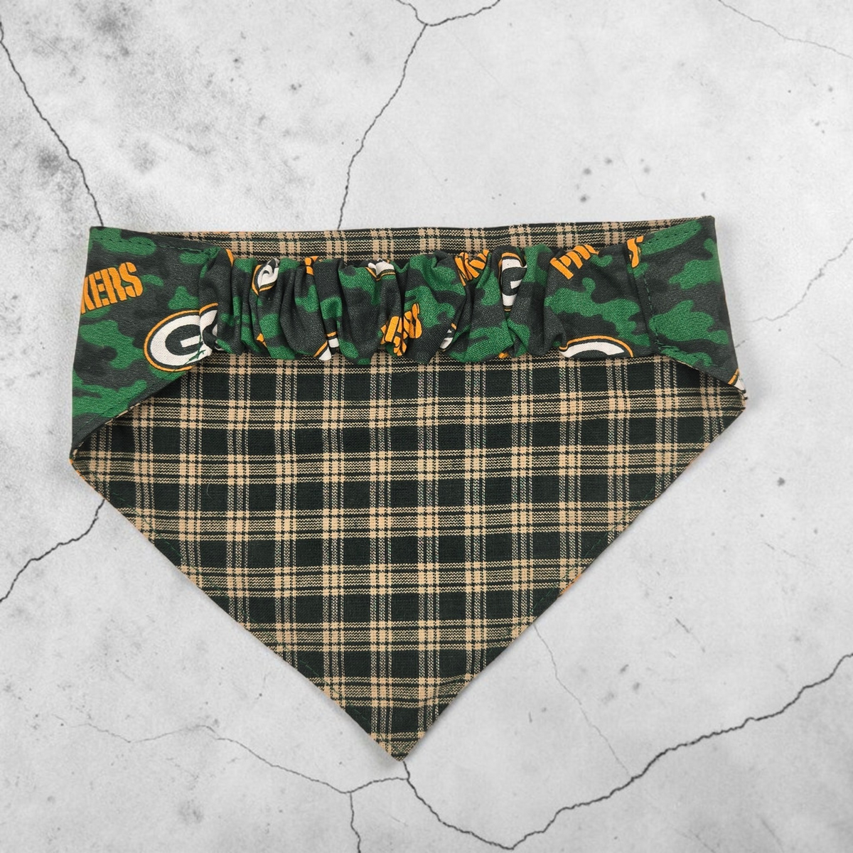 Green Bay Packers Pet Bandana | Reversible Football Dog & Cat Bandana | Scrunchie Back | XS–XXL
