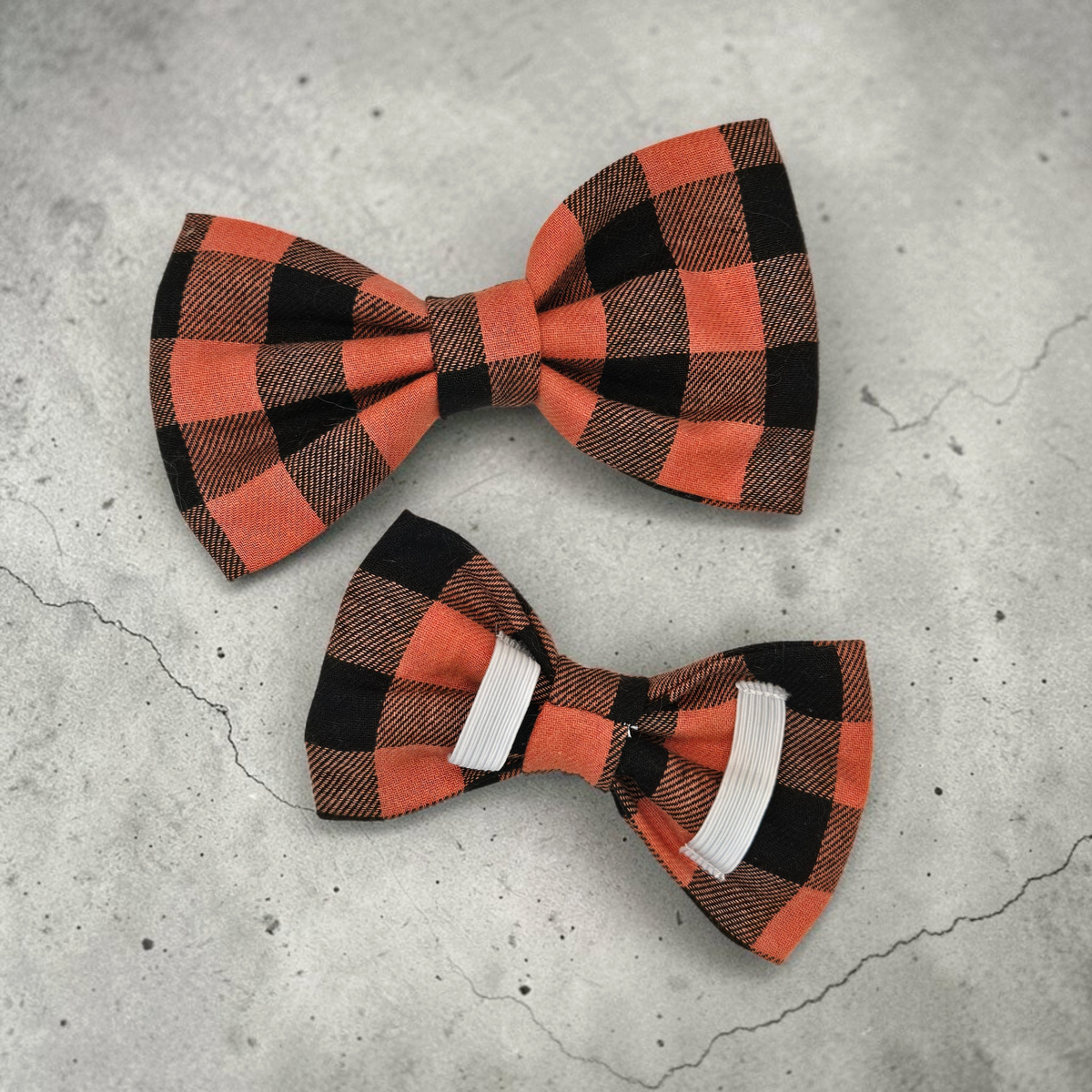 Orange & Black Buffalo Plaid Pet Bow Tie | Fall Dog & Cat Collar Bow Tie