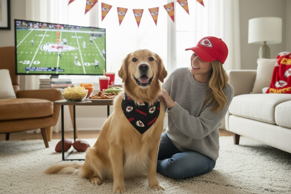 Kansas City Chiefs Pet Bandana | Reversible Football Dog & Cat Bandana | Scrunchie Back | XS–XXL