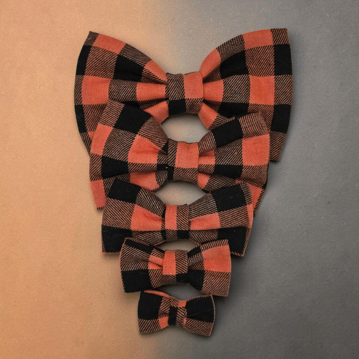 Orange & Black Buffalo Plaid Pet Bow Tie | Fall Dog & Cat Collar Bow Tie