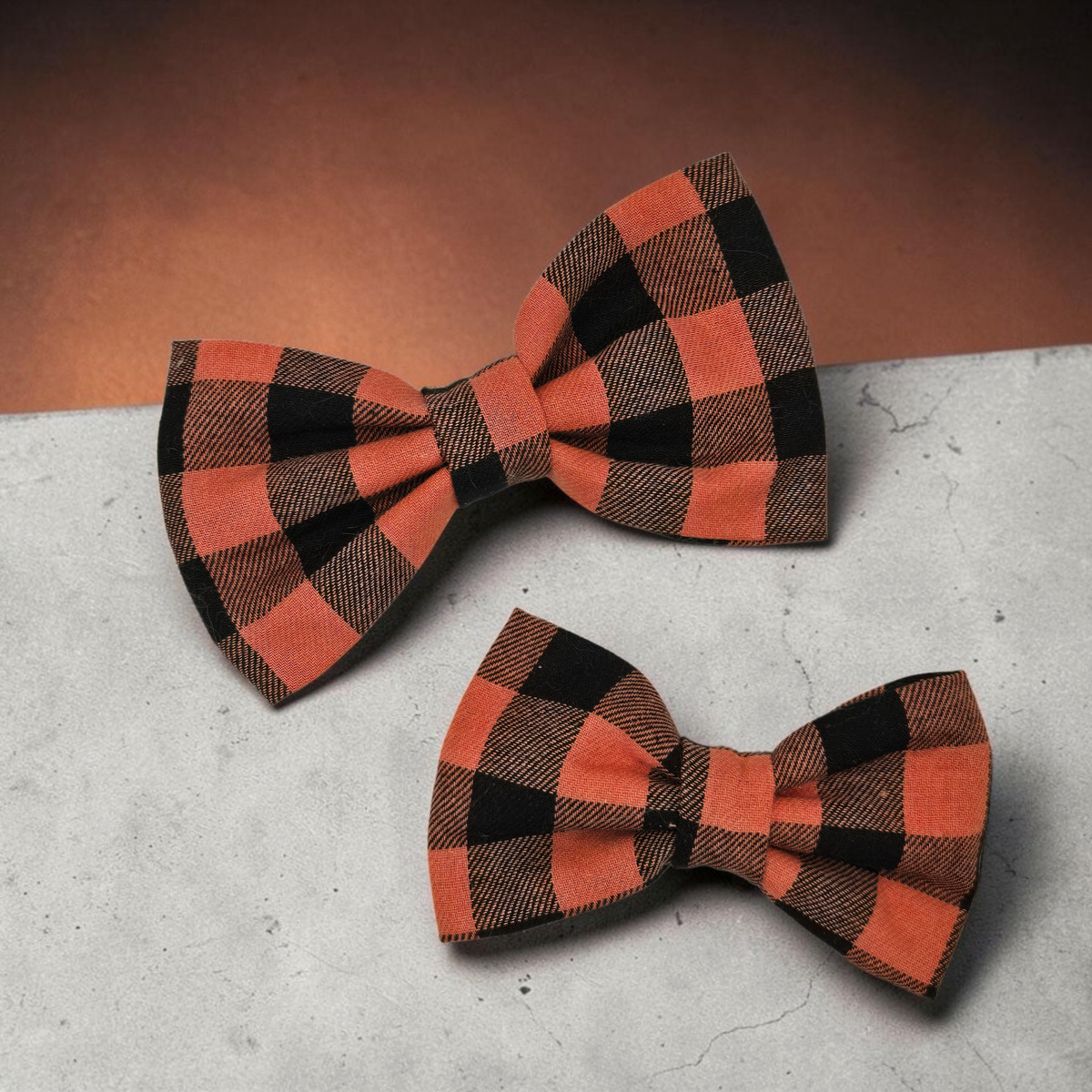 Orange & Black Buffalo Plaid Pet Bow Tie | Fall Dog & Cat Collar Bow Tie