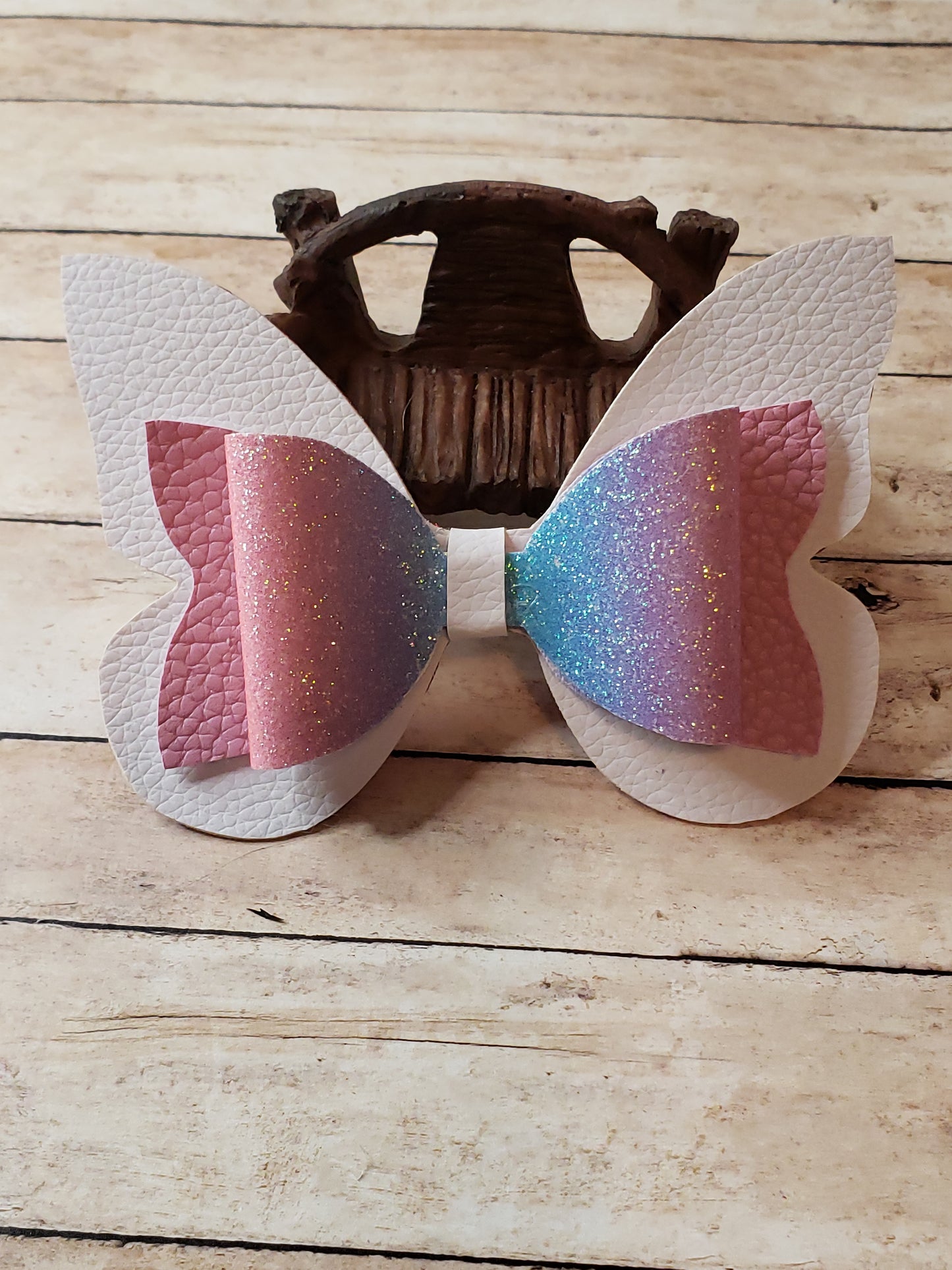 Faux Leather Butterfly Hair Bow – Layered Glitter Boutique Style