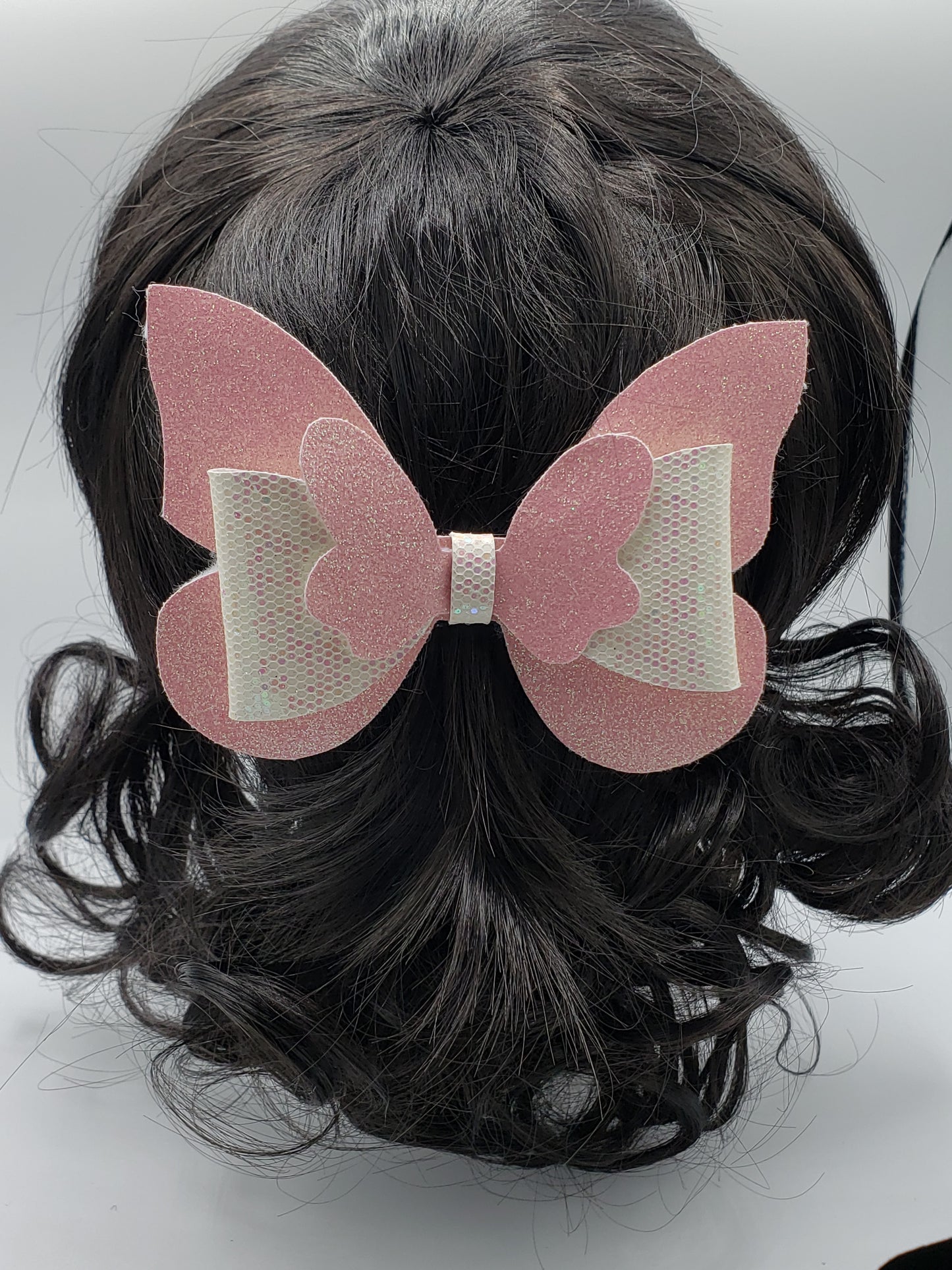 Faux Leather Butterfly Hair Bow – Layered Glitter Boutique Style