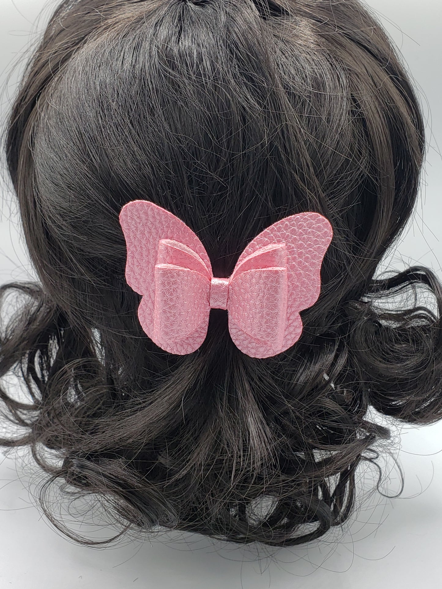 Faux Leather Butterfly Hair Bow – Layered Glitter Boutique Style