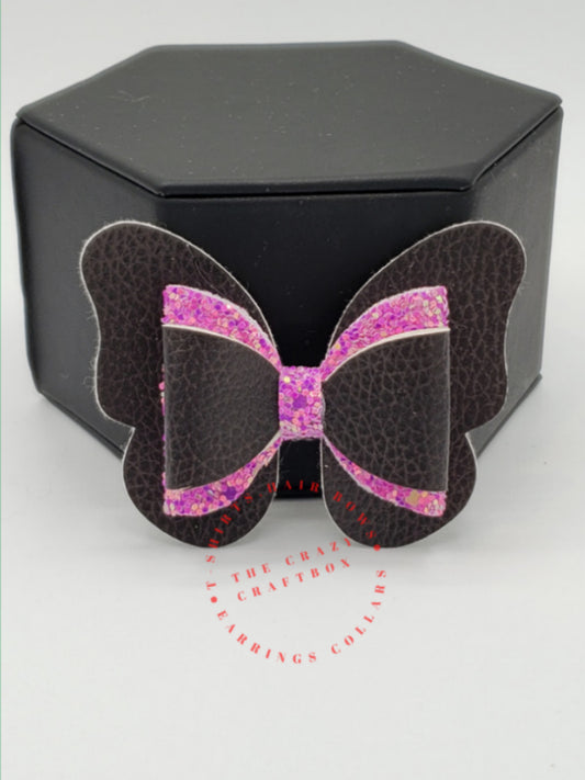 Faux Leather Butterfly Hair Bow – Layered Glitter Boutique Style